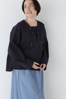 【SALE】human woman (Women)/ヒューマンウーマン ツイルワッシャーレースアップブラウス(0775110103) ネービー120 トップス【三越伊勢丹/公式】