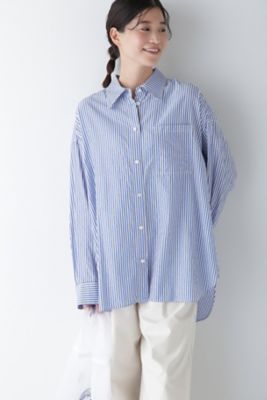 【SALE】human woman (Women)/ヒューマンウーマン オーガニックコットン混ストライプオーバーシャツ(0775110205) ブルー113 トップス【三越伊勢丹/公式】