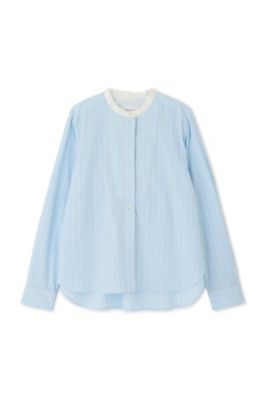 美品＊ギャルリーヴィー ストライプハーフボタンクレリックシャツ 36 ブルー系 ◇コットンドビーストライプクレリックシャツ
