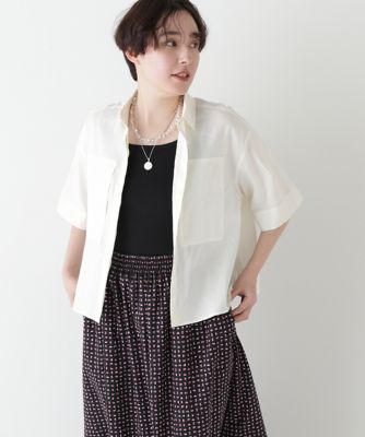 ＜human woman (Women)＞◆コットンリネンシャンブレーハーフスリーブボックスシャツ（０７７５１１０５０１）