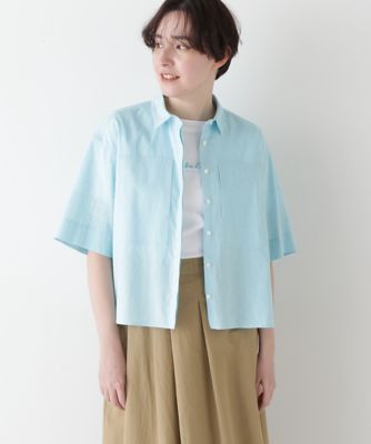 ◆コットンリネンシャンブレーハーフスリーブボックスシャツ（０７７５１１０５０１）