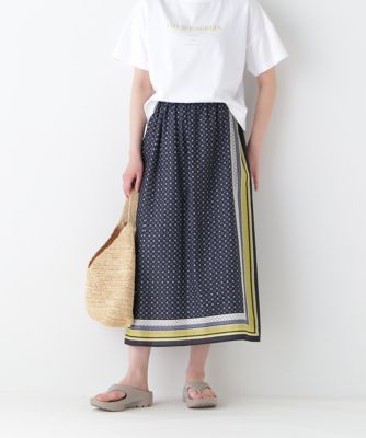 【SALE】human woman (Women)/ヒューマンウーマン コットンセルロースパネル幾何プリントラップライクスカート(0775120600) イエロー063 ロングスカート【三越伊勢丹/公式】