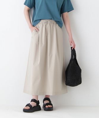 【SALE】human woman (Women)/ヒューマンウーマン コットンポリエステルウェザードローストリングタックスカート(0775120601) ベージュ042 ロングスカート【三越伊勢丹/公式】