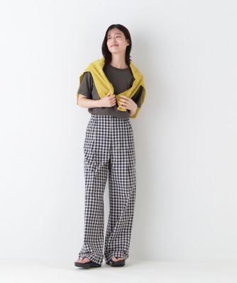 ❋美品 t.b ギンガムチェック デザインパンツ ❋ センソユニコ 綿 麻 センソユニコ】コットンリネン セミワイドパンツ ギンガム