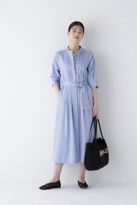◆コットンヘンプサテンハーフスリーブバンドカラーワンピース（０７７５１４０４０１）
