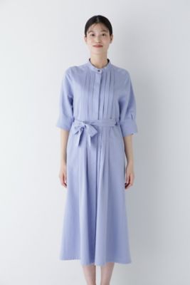 ◆コットンヘンプサテンハーフスリーブバンドカラーワンピース（０７７５１４０４０１）