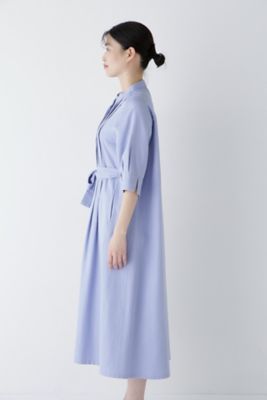 ◆コットンヘンプサテンハーフスリーブバンドカラーワンピース（０７７５１４０４０１）