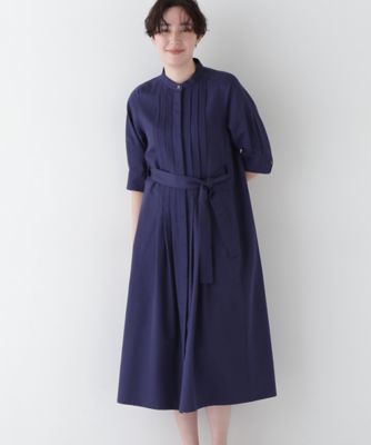＜human woman (Women)＞◆コットンヘンプサテンハーフスリーブバンドカラーワンピース（０７７５１４０４０１）
