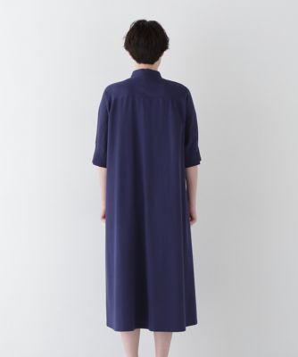 ◆コットンヘンプサテンハーフスリーブバンドカラーワンピース（０７７５１４０４０１）