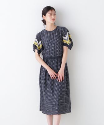 ◆コットンセルロースパネル幾何プリントフレアスリーブワンピース（０７７５１４０６００）