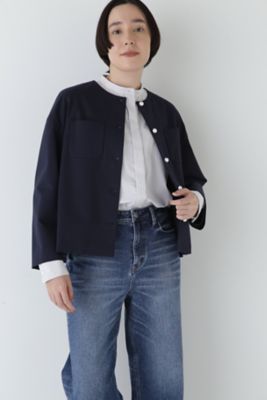 ◆ストレッチポンチノーカラーパールボタンジャケット（０７７５１５０１０１）