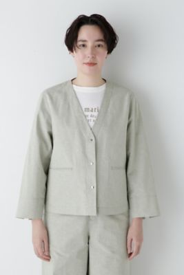 ◆綿麻シャンブレーＶネックブルゾン（０７７５１５５４０３）