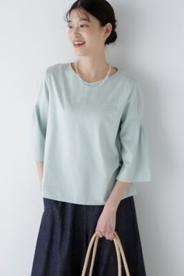 ＜human woman (Women)＞◆ジャガードストライプジャージーＶネックプルオーバー（０７７５１６０４０３）