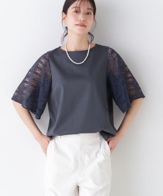 ネミカbyレリアン レース切替 カットソー プルオーバー 紺 ネイビー 13号 ネミカ / カットソー | レリアン公式オンラインストア