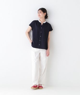 ◆フレンチスリーブカットソークレリックブラウス（０７７５１６０６０１）