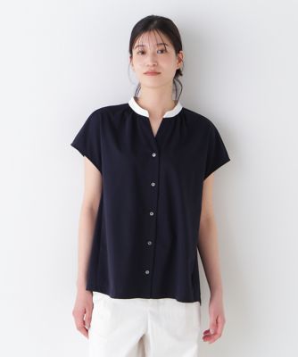 ◆フレンチスリーブカットソークレリックブラウス（０７７５１６０６０１）