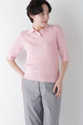 【SALE】human woman (Women)/ヒューマンウーマン コットンケーブル柄ポロニットプルオーバー(0775170304) ピンク090 トップス【三越伊勢丹/公式】