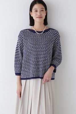 【SALE】human woman (Women)/ヒューマンウーマン MIXヤーンガーターボーダープルオーバー(0775170306) ネービー120 トップス【三越伊勢丹/公式】