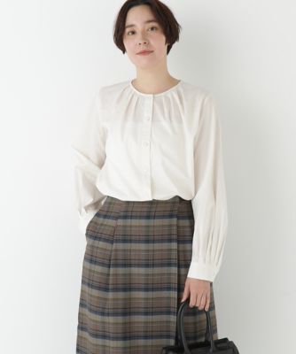 human woman (Women)/ヒューマンウーマン ノーカラータックブラウス(0775210004) ホワイト030 トップス【三越伊勢丹/公式】