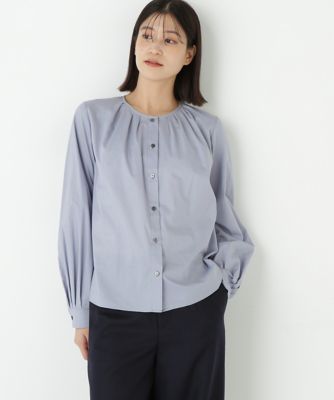 human woman (Women)/ヒューマンウーマン ノーカラータックブラウス(0775210004) ブルー110 トップス【三越伊勢丹/公式】
