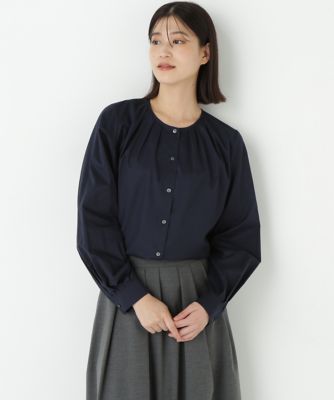 human woman (Women)/ヒューマンウーマン ノーカラータックブラウス(0775210004) ネイビー120 トップス【三越伊勢丹/公式】