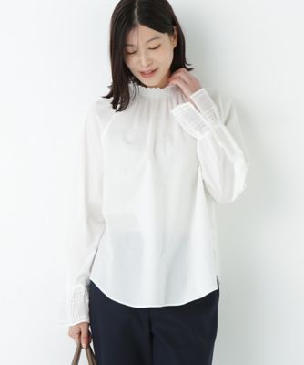 human woman (Women)/ヒューマンウーマン 袖チェックジャカードブラウス(0775210103) ホワイト030 トップス【三越伊勢丹/公式】