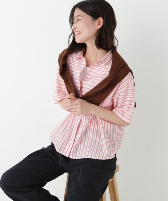 【SALE】human woman (Women)/ヒューマンウーマン コットンストライプボックスシャツ(0775210705) オレンジ153 トップス【三越伊勢丹/公式】