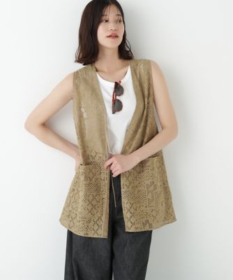 【SALE】human woman (Women)/ヒューマンウーマン ジオメトリックレースジレ(0775210709) ベージュ040 トップス【三越伊勢丹/公式】