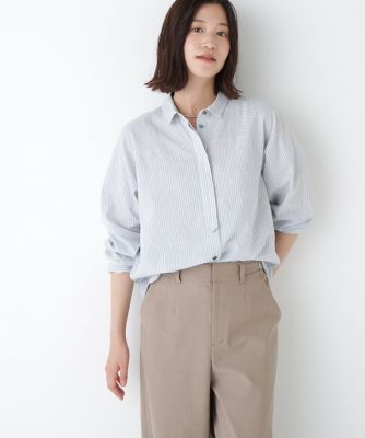 【SALE】human woman (Women)/ヒューマンウーマン パナマサッカーストライプシャツブラウス(0775210800) ブルー113 トップス【三越伊勢丹/公式】