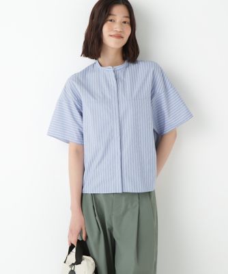 【SALE】human woman (Women)/ヒューマンウーマン ストライプローン6分袖ブラウス(0775210807) ブルー113 トップス【三越伊勢丹/公式】