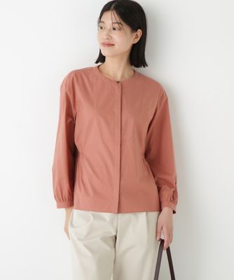 human woman (Women)/ヒューマンウーマン チューインローンブラウジングノーカラーシャツブラウス(0775210907) ピンク090 トップス【三越伊勢丹/公式】