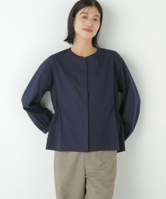 human woman (Women)/ヒューマンウーマン チューインローンブラウジングノーカラーシャツブラウス(0775210907) ネイビー120 トップス【三越伊勢丹/公式】