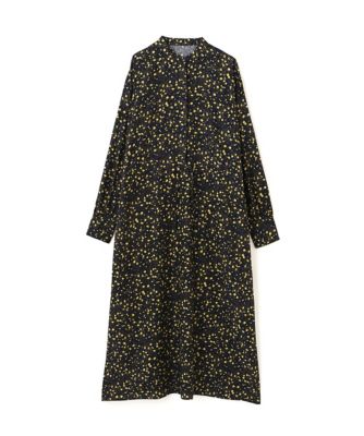 プチフラワープリントブラウジングバンドカラーワンピース