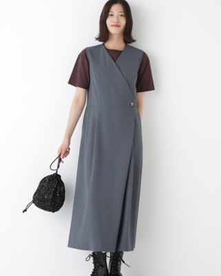 極美品❗️マンシングウェア　L 中綿　ノーカラー　ノースリーブ　ワンピース　白 ◇T／TAツイルラップ風ノースリーブワンピース