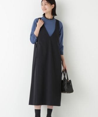 human woman (Women)/ヒューマンウーマン ストレッチポンチVネックジャンパースカート(0775240900) ネイビー120 ワンピース・ドレス【三越伊勢丹/公式】