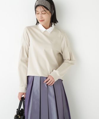 human woman (Women)/ヒューマンウーマン ストレッチポンチシャツカラードッキングプルオーバー(0775260915) ベージュ042 トップス【三越伊勢丹/公式】