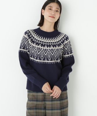 human woman (Women)/ヒューマンウーマン ウールアクリル求心ジャカードプルオーバー(0775270011) ネイビー123 トップス【三越伊勢丹/公式】