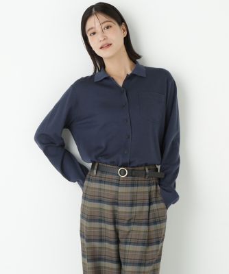 human woman (Women)/ヒューマンウーマン クリアウール混ニットシャツ(0775270012) ネイビー120 トップス【三越伊勢丹/公式】