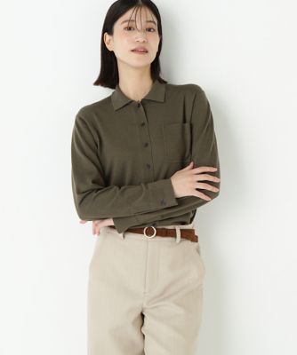 human woman (Women)/ヒューマンウーマン クリアウール混ニットシャツ(0775270012) カーキ180 トップス【三越伊勢丹/公式】