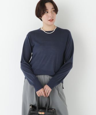 human woman (Women)/ヒューマンウーマン クリアウールクルーネックニット(0775270013) ネイビー120 トップス【三越伊勢丹/公式】