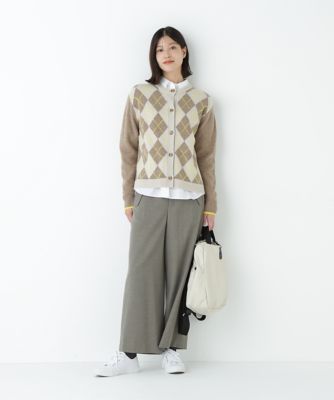 ウールMIXアーガイルクルーネックカーディガン