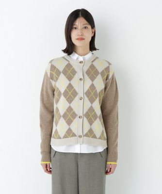 ウールMIXアーガイルクルーネックカーディガン