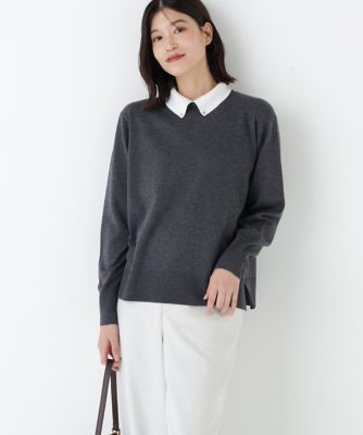＜human woman (Women)＞◆ハイゲージプレーティング天竺衿付きニット（０７７５２７０２０３）