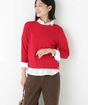 human woman (Women)/ヒューマンウーマン レーヨン混ハイゲージクルーネックプルオーバー(0775270924) レッド100 トップス【三越伊勢丹/公式】