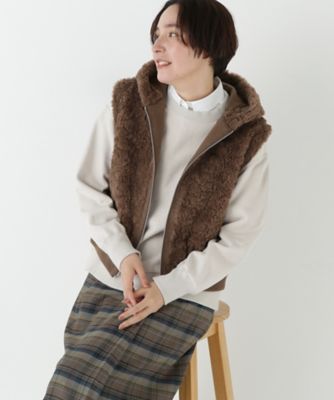 human woman (Women)/ヒューマンウーマン フェイクファージップアップフードベスト(0775275002) ブラウン051 アウター【三越伊勢丹/公式】
