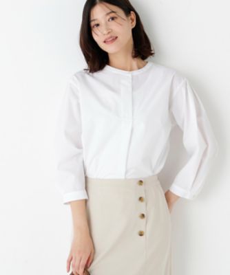 ＜human woman (Women)＞◆《ウォッシャブル》綿ポリエステル先染ノーカラーブラウス（０７７６１１０３１２）