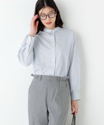 ◇《ウォッシャブル》ストライプ形態安定ボックスブラウス