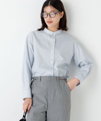 ◇《ウォッシャブル》ストライプ形態安定ボックスブラウス