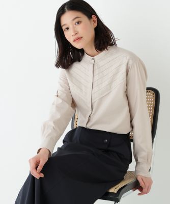 ◆《ウォッシャブル》レースドッキングバンドカラーブラウス（０７７６１１０３１４）