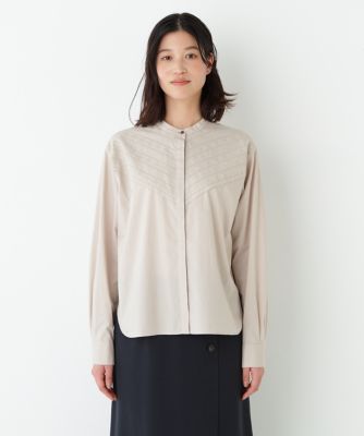 ◇《ウォッシャブル》レースドッキングバンドカラーブラウス